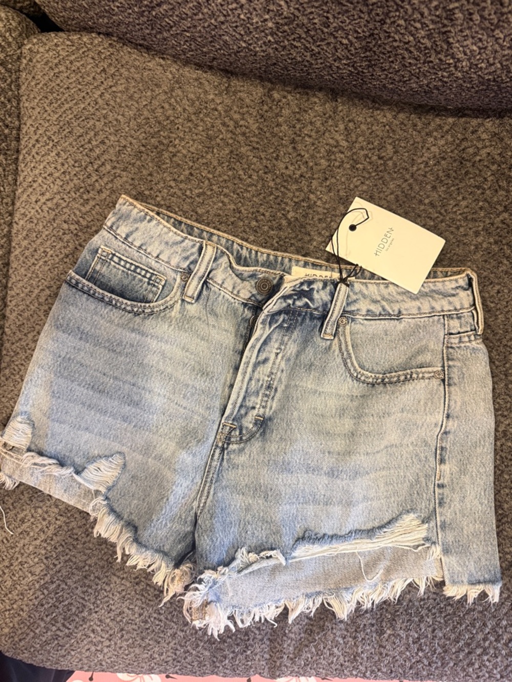 Light Blue Distressed Denim Shorts - Hidden Label